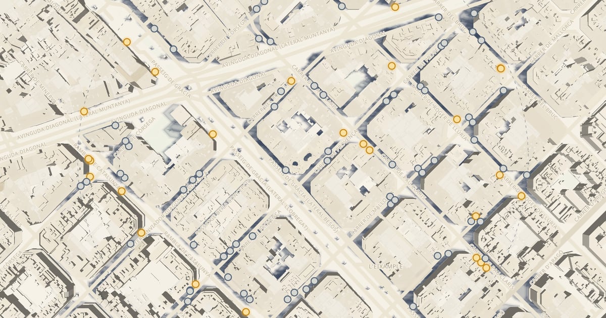 Map of sunny and shaded terraces in Barcelona